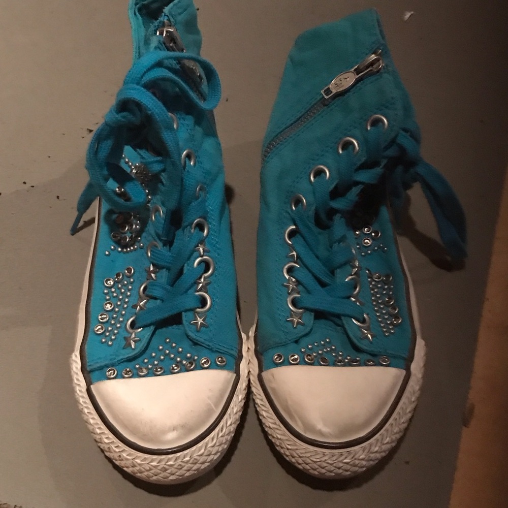 Ash Teal High-Top Sneakers with Studs